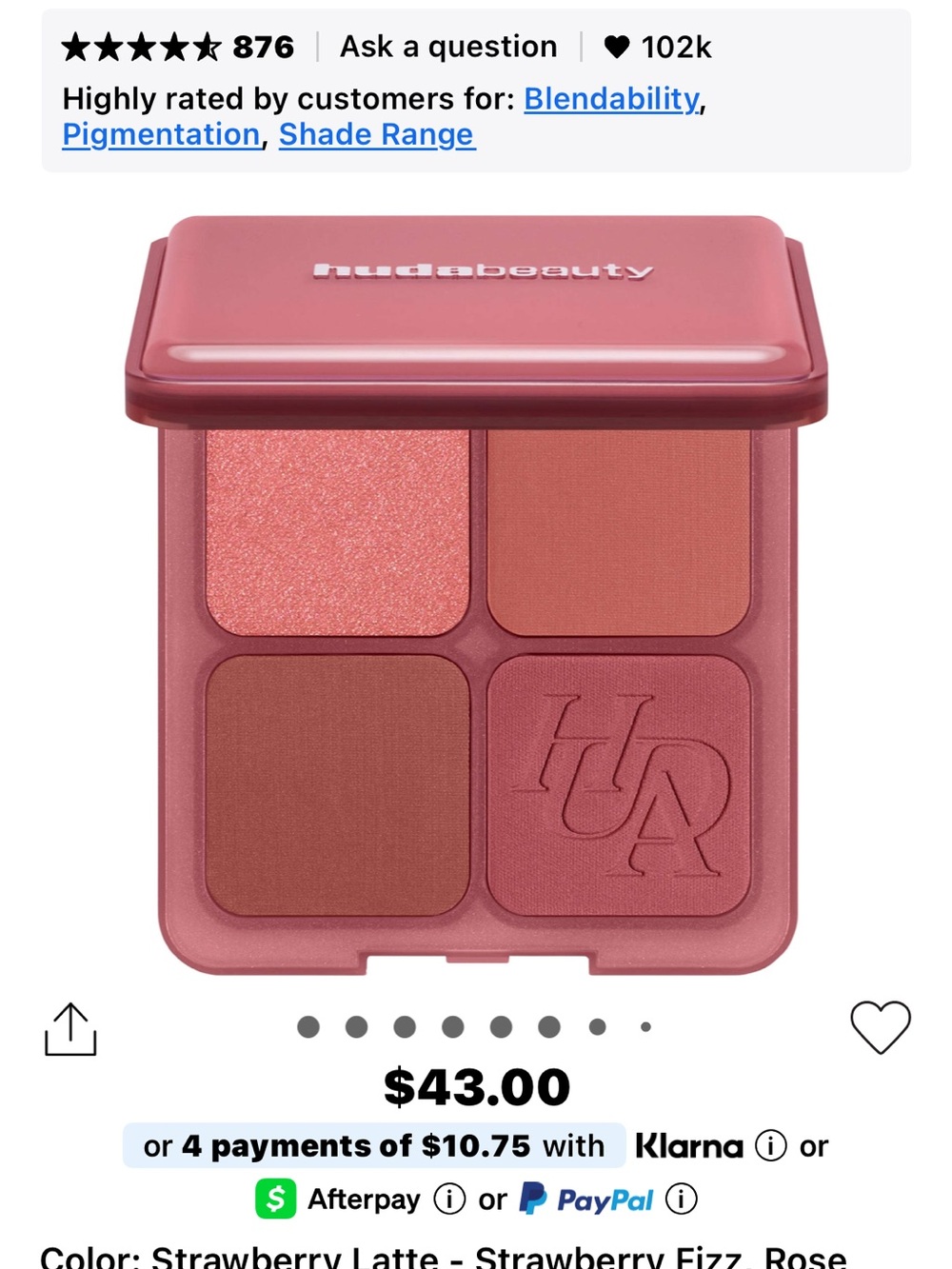 nudab eauty Strawberry Latte 4-Shade Blush & Highlight Palette - Rose Tones